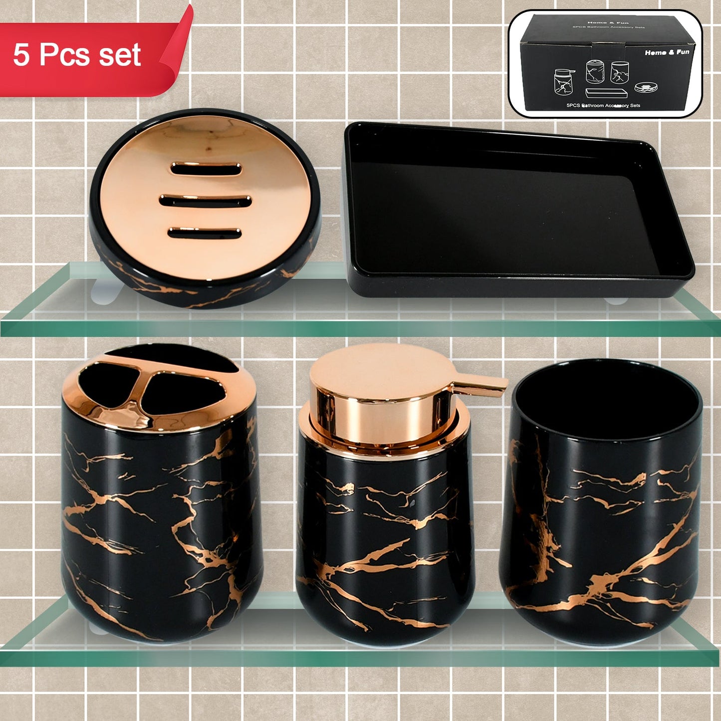 Bathroom Accessory Set Bathroom Decor Premium Quality (5 PCS)
