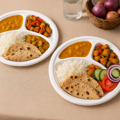Freshee 10 Inch 3-Compartment Round Compostable Bagasse Plate (10 Pc)